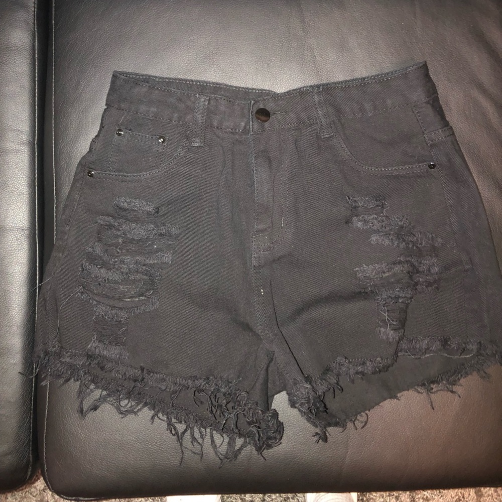 black ripped shein shorts small